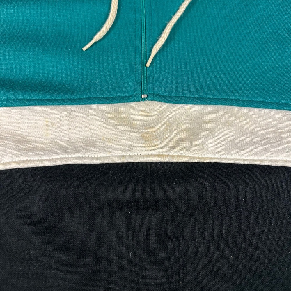 Vintage SIM Sportswear Colorblock Hoodie Teal Black White Quarter Zip XL - Picture 4 of 6